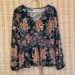 Maurices Womens XL Top Floral Whimsy Baby Doll Fairy Cottage V Neck Bohemian